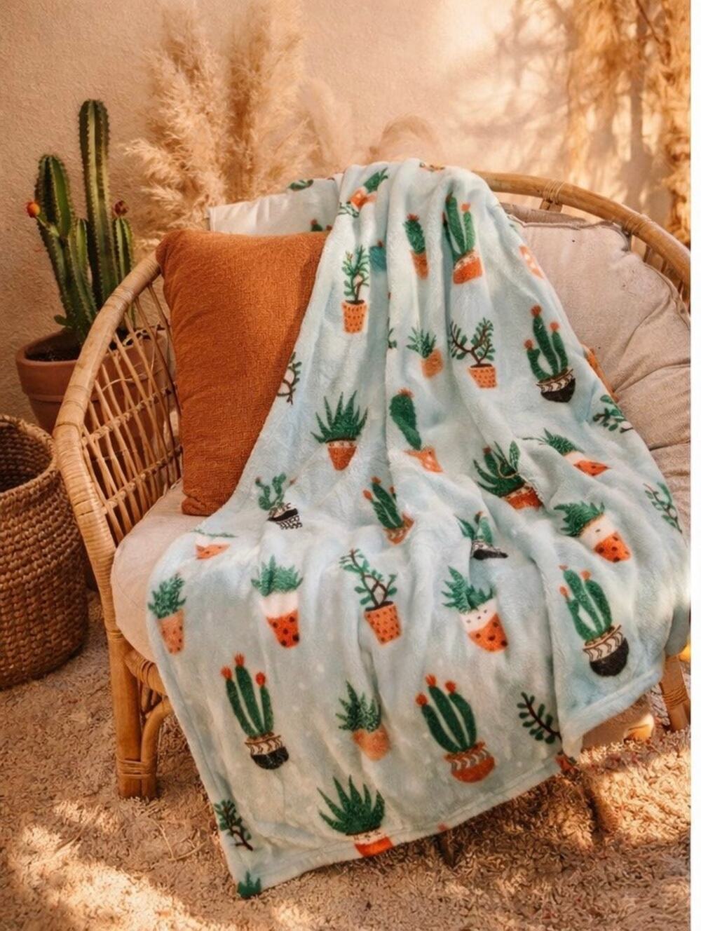 New Super Soft Plush Fleece Cactus whimsical Throw Blanket boho plant lover